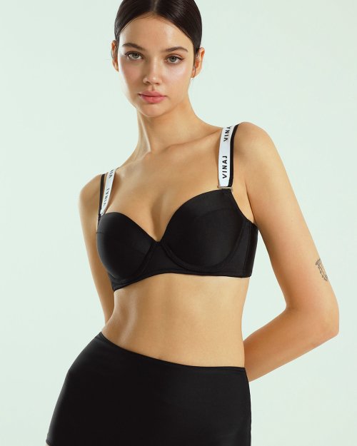 MUSINSA  VINAJ Logo Basic 3/4 Cup Bikini Bra (Black)