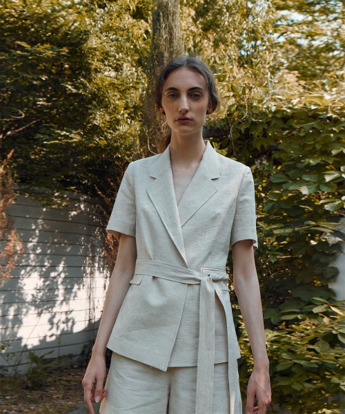 LINEN BLEND WRAP JACKET