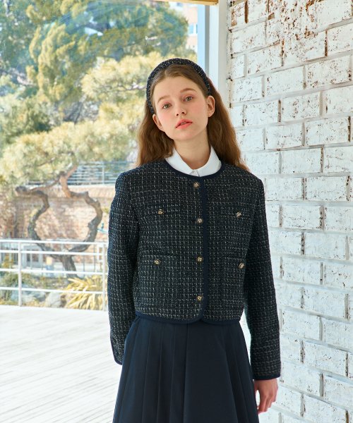 Укороченный твидовый жакет Olsen Navy