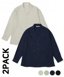 [2-PACK] 코튼린넨 오픈카라 셔츠