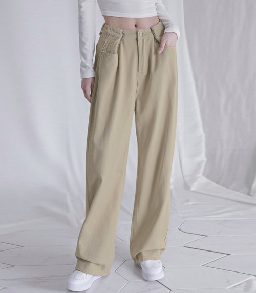 MUSINSA | AVANDRESS BUCKLE WIDE DENIM PANTS BEIGE