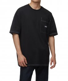 OTW 오버사이즈 로고 포켓 반소매 티셔츠 - 블랙 / VN0A7PZOBLK1