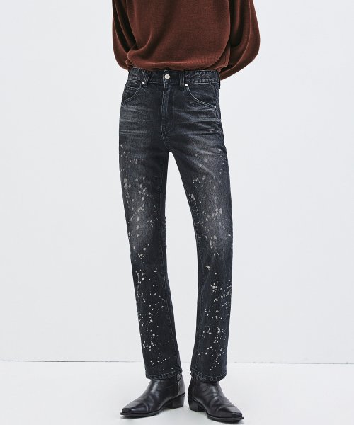 MUSINSA | LMOOD Bleach Dalmatian Denim Pants Washed Black