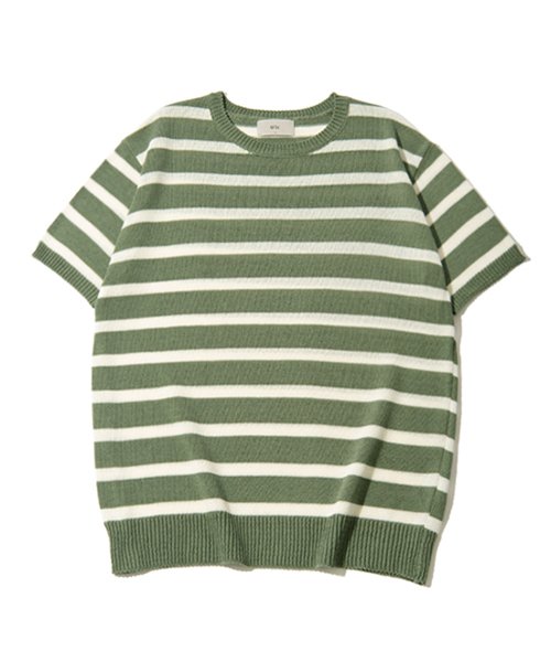 Обычный трикотаж в полоску с коротким рукавом [Olive Green]
