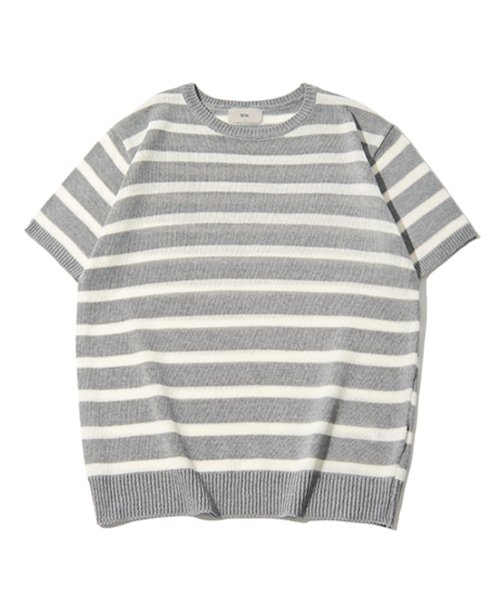 Обычный трикотаж в полоску с коротким рукавом [Grey]