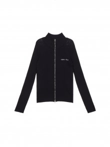 FITTED ZIP UP KNIT CARDIGAN IN BLACK