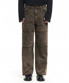 COLOR DYEING WIDE DENIM PANTS BROWN