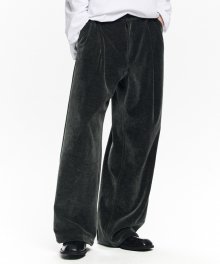 VELVET TWILL TWO TUCK WIDE PANTS CHARCOAL