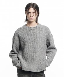 SIDE BUTTON BOUCLE KNIT GREY