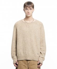 HAIRY WARM BOAT NECK KNIT BEIGE