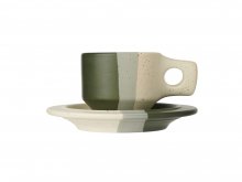 Color Block Line Flat Cup & Saucer - English Green