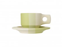 Color Block Line Flat Cup & Saucer - Clear Green