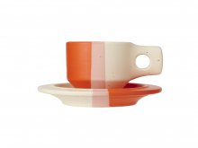 Color Block Line Flat Cup & Saucer - Orange