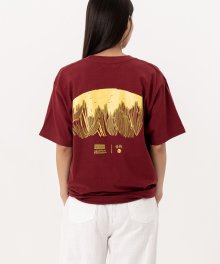 한국의 산 시리즈 그래픽 반팔 라운드 넥 티셔츠 금강산 버건디