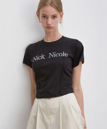 NICOLE PINTUCK CROP TEE_BLACK