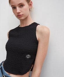 ROUND WRINKLE CROP SLEEVELESS_BLACK