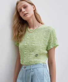 NICOLE SHIRRING CROP TEE_LIGHT GREEN