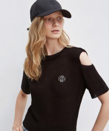 HALF SHOULDER CUT OUT KNIT_BLACK