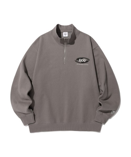 MUSINSA | ISTKUNST UUU Oval Logo Half Zip Sweatshirt Brown