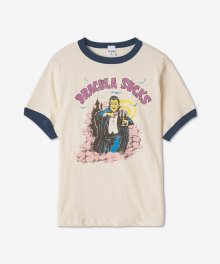 여성 링어 드라큘라 석스 반소매 티셔츠 - 빈티지 아이보리:미드나잇 / 0242WRGT3VNTGIVWMID