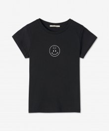 여성 더블 스마일리 캡 반소매 티셔츠 - 워시드 블랙 / DSMILEYCSTWB