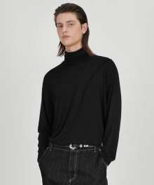 Diagonal High Neck Pullover (Black)