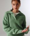 CASHMERE TWISTED COLLARED KNIT GREEN