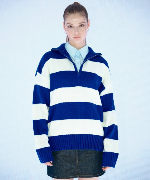 본챔스() 08 스트라이프 하프 집업 니트 B22FT05BL 상품 이미지