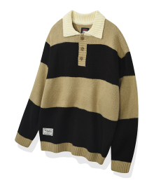 VSW Washable Stripe Polo Knit Beige