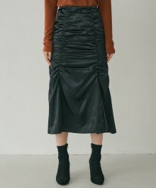 FAL TWO SLIT SHIRRING MIDI SKIRT BLACK