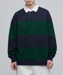 Oversized Stripe Rugby Sweatshirt [Navy/Green]