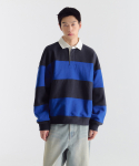 Oversized Stripe Rugby Sweatshirt [Navy/Blue]