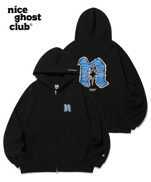 MUSINSA | NICE GHOST CLUB Shining Logo patch Zip Hoodie_Black (NG2CFUM484A)