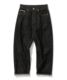 selvedge crop denim pants black washed