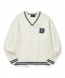 W V-NECK CABLE KNIT SWEATER (IVORY)