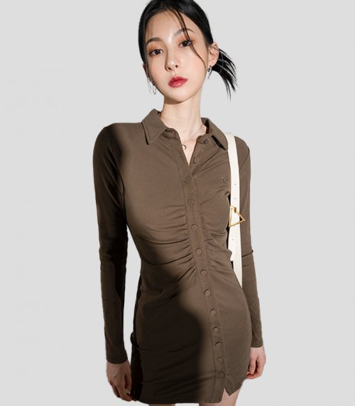 MUSINSA | AVANDRESS Diagonal Slim Dress KHAKI