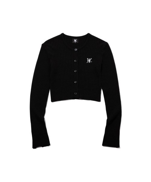 MUSINSA | WOOALONG Signature slim basic crop cardigan - BLACK