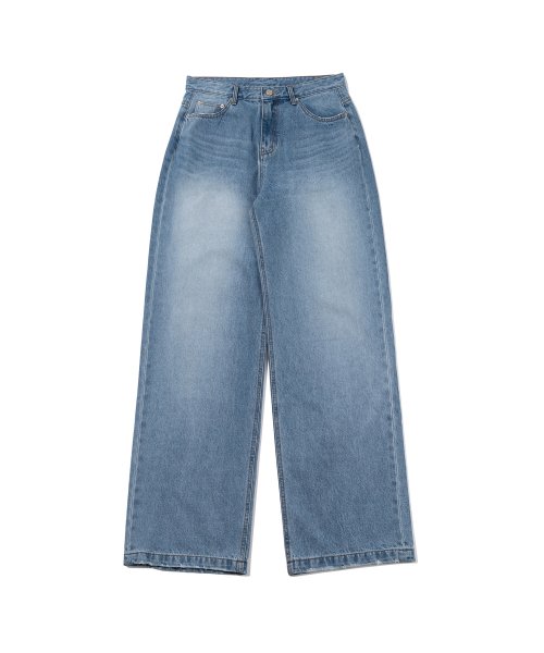 MUSINSA | WOOALONG Signature man wide denim pants - BLUE