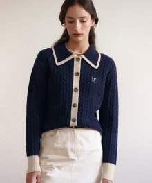 BUTTON COLLAR CABLE CARDIGAN NAVY