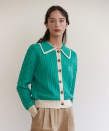 BUTTON COLLAR CABLE CARDIGAN GREEN