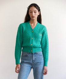 V NECK CABLE CARDIGAN GREEN