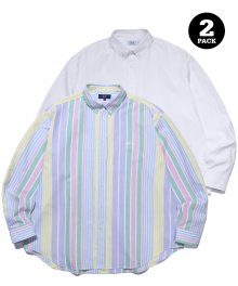 (23FW) [ONEMILE WEAR] 2PACK OXFORD BIG SHIRT WHITE / CANDY STRIPE