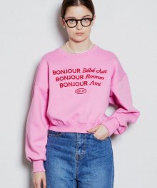 [RRxCB] Bonjour Ronron Crop Sweatshirts Pink