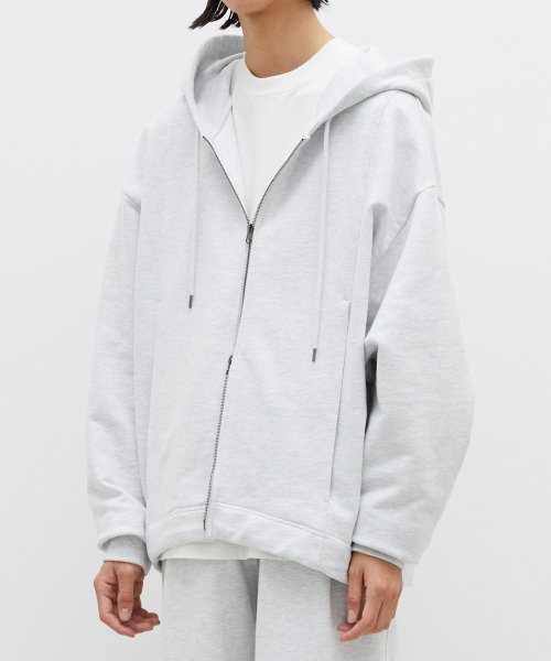 MUSINSA | JUAN HOMME OVERSIZED PLEATS HOODED ZIP-UP (MELANGE WHITE)