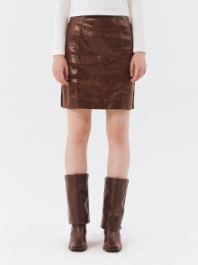 Pintuck Slit Leather Skirt (brown)