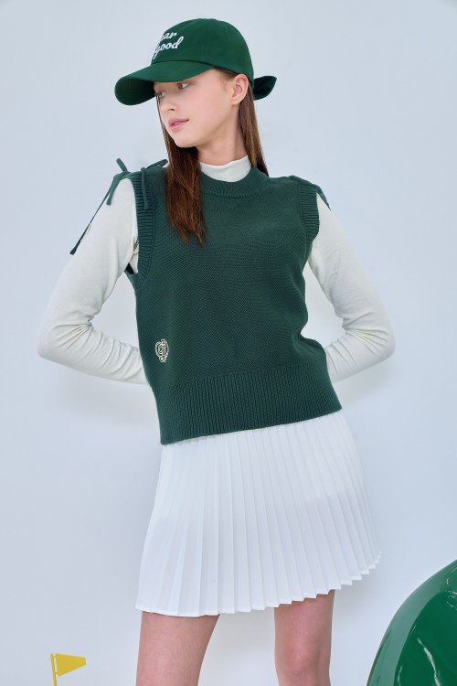 MUSINSA | PLAYBOO SHOULDER RIBBON KNIT VEST_Forest Green