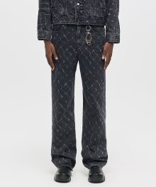 CANBERRA MESH PRINTED DENIM PANTS BLACK