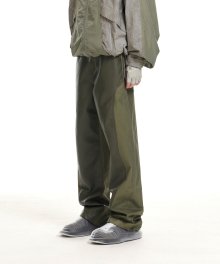 FRONT LEATHER MIX PANTS KHAKI