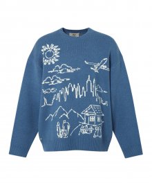 CRAYON SKETCH KNIT SWEATER BLUE