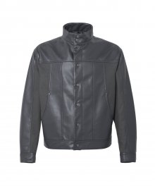 FRONT LEATHER MIX JACKET CHARCOAL